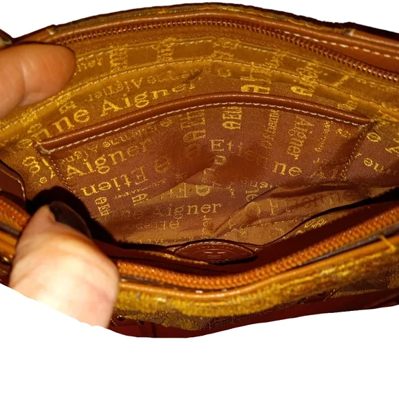 Etienne Aigner Vintage Tan and Golden Bronze Leafy Hobo Shoulder Purse - Picture 6 of 7